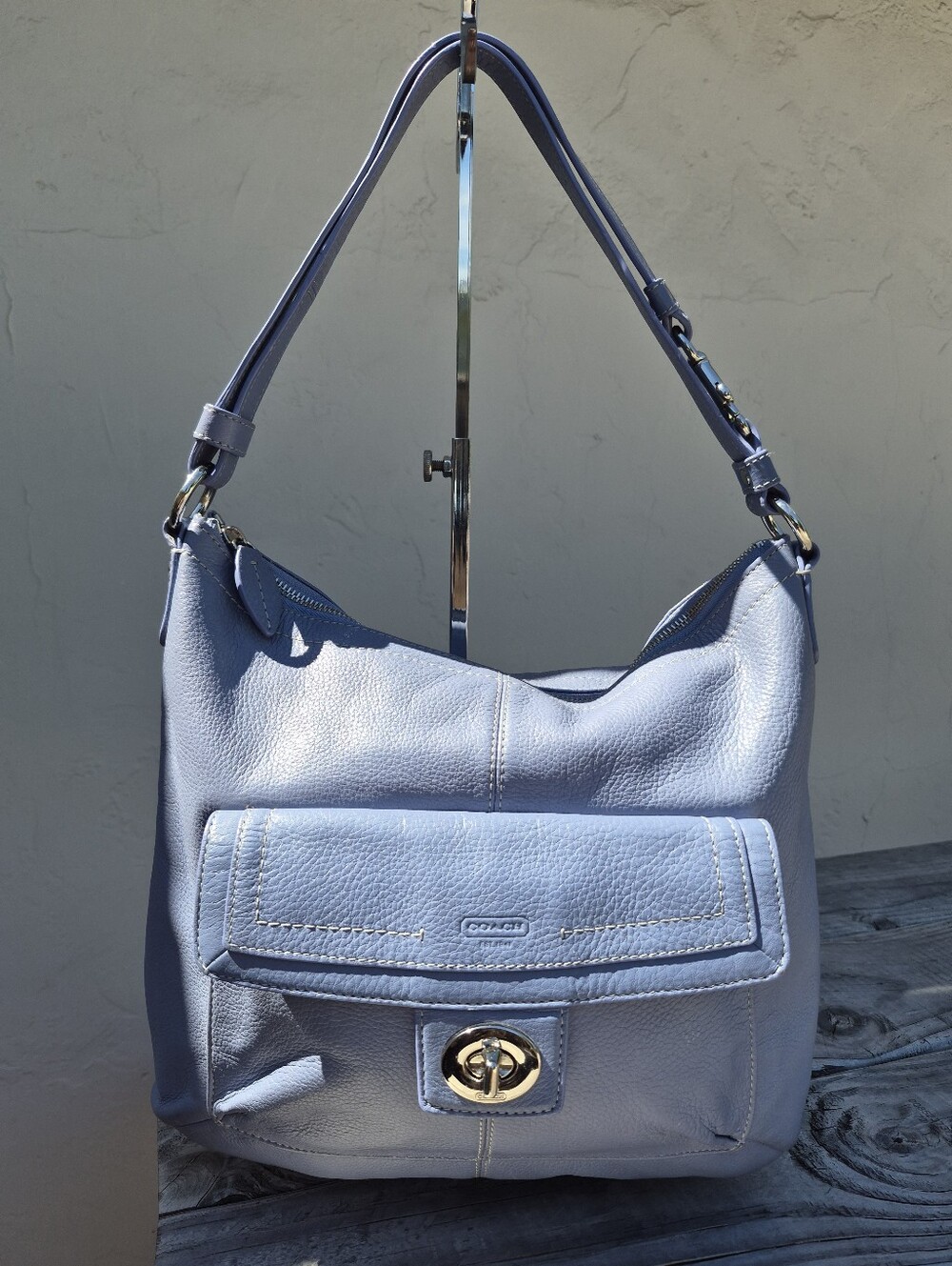 Coach Penelope Cornflower Blue Pebbled Leather Hobo Shoulder Bag - Picture 3 of 12